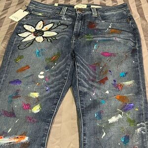 Up cycled jeans. Hand painted.